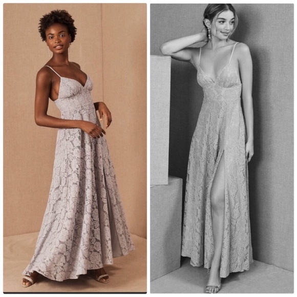 NWT ANTHROPOLOGIE FAME & PARTNERS CHARLOTTE V-NECK LACE DRESS IN FOG - Picture 2 of 13